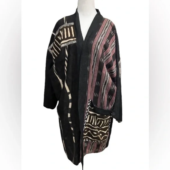 VTG 1980s Laise Adzer Oversized Kimono Cardigan Rare Tribal Lagenlook Artsy OS Jackets & Coats